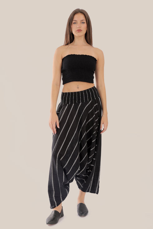 Striped harem pants with elastic waistband